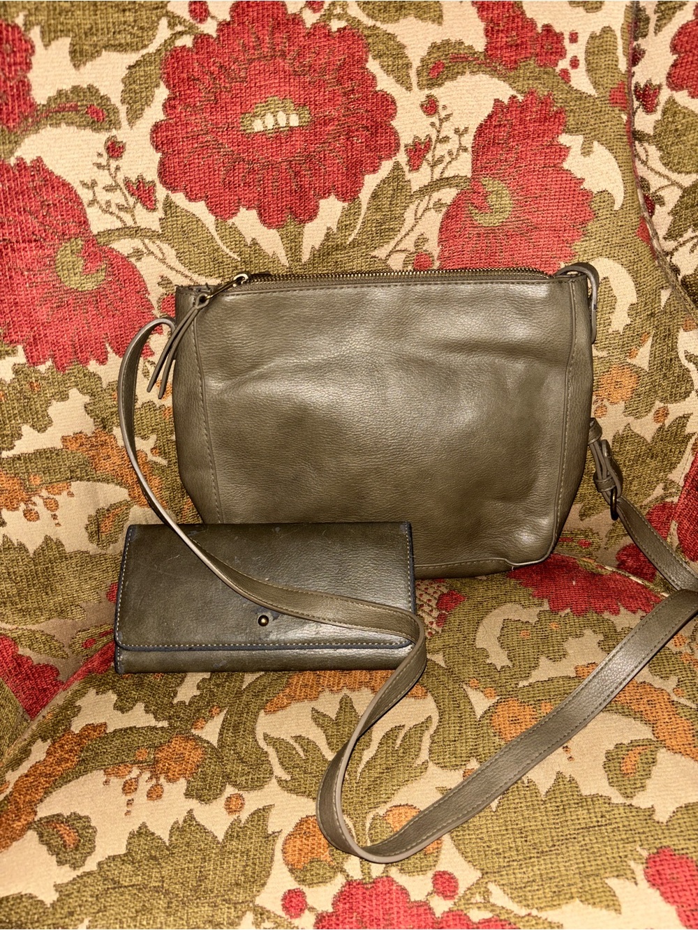 Universal thread Olive Green Leather Crossbody Bag with Matching Wallet